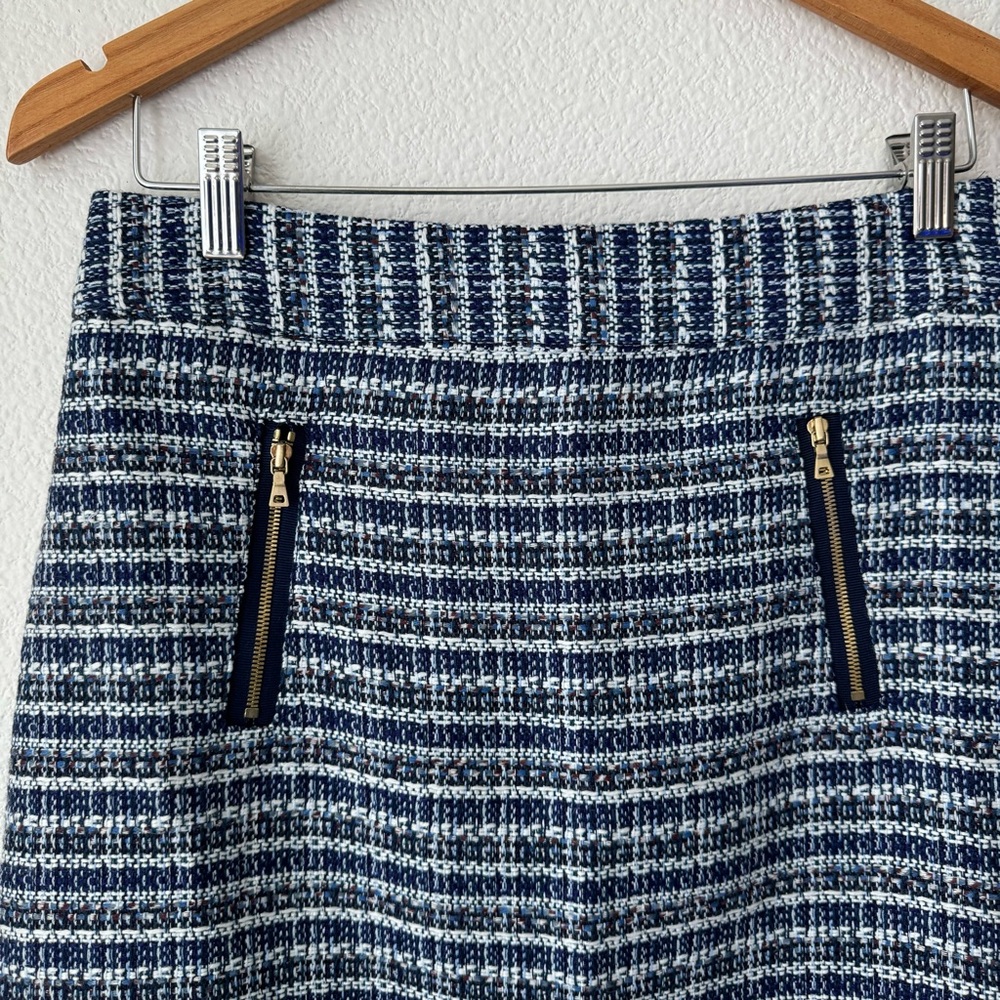 LOFT Navy White Tweed Zip pocket Academia Mini pencil Skirt